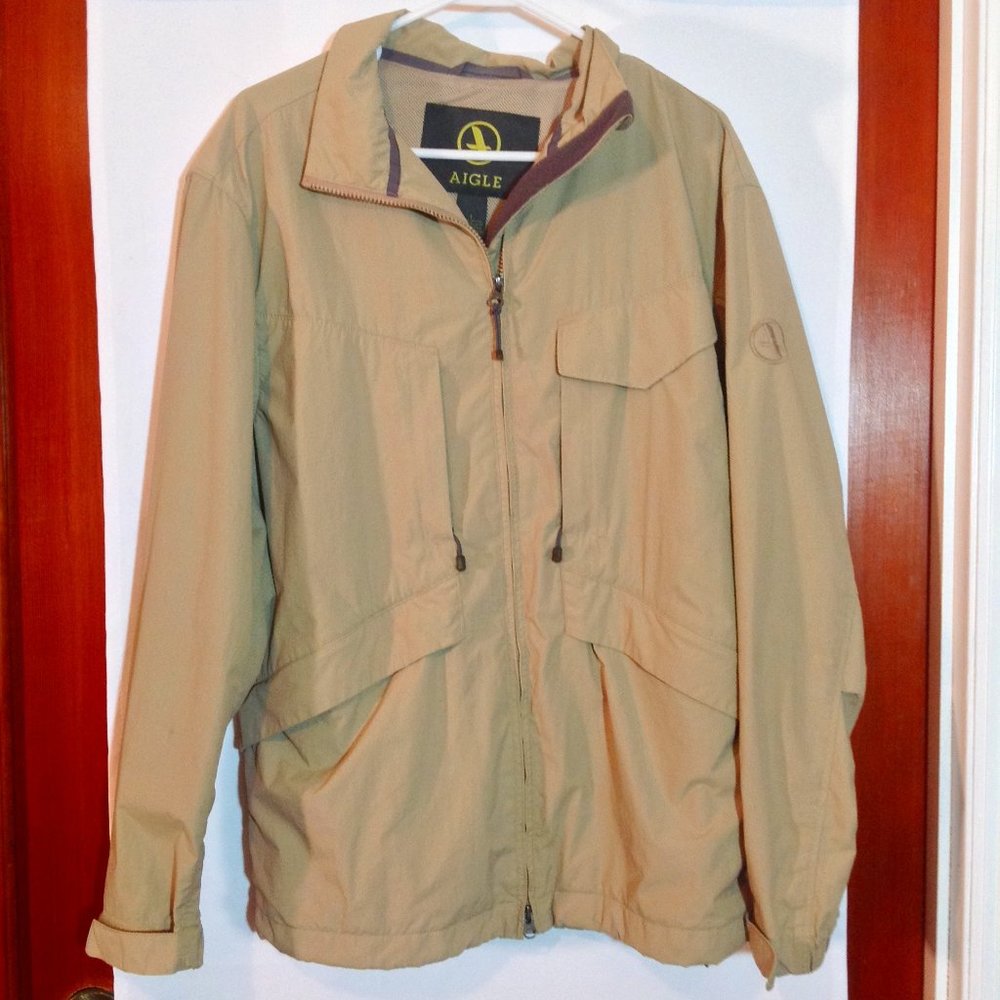 Aigle Nylon Full zip Large mens Tan Windbreaker Pockets Jacket